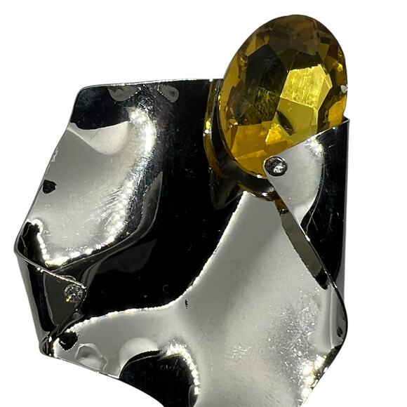 Modernist Sculptural Citrine Crystal Silver Statement Earring Avant-Garde Runway - Picture 11 of 12